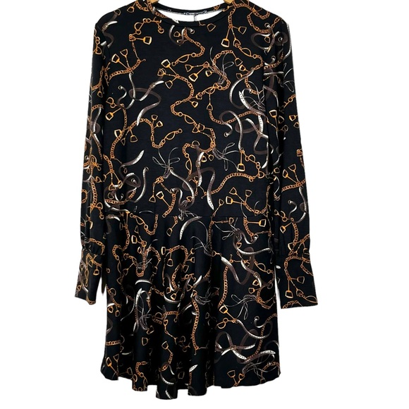 Zara Chain Print Long Sleeve A-Line Mini Dress - Picture 2 of 10